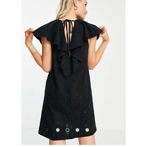 ASOS Design Black Eyelet Dress, NWoT, VNeck, Sz6 Tall, Beach, Boho - Picture 7 of 10